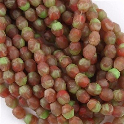 100 Czech Fire Polished 4mm Round Bead Hurricane Matte Cactus Fig (04780H)