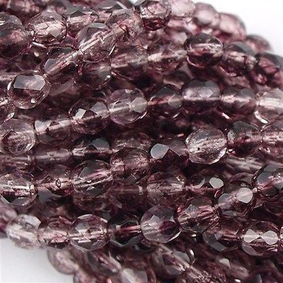 100 Czech Fire Polished 4mm Round Bead Hurricane Crystal Amethyst (99012)