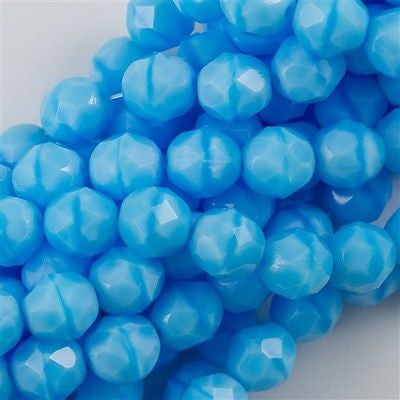 50 Czech Fire Polished 8mm Round Bead Light Sky Blue Coral (64010)