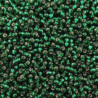 50g Miyuki Round Seed Bead 11/0 Silver Lined Dark Emerald (27)