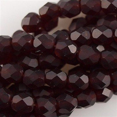 50 Czech Fire Polished 6mm Round Bead Matte Ruby (90100M)