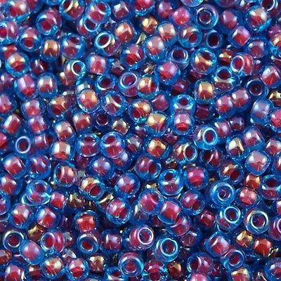 50g Miyuki Round Seed Bead 11/0 Fuchsia Lined Aqua 11-346