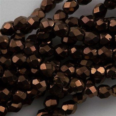 100 Czech Fire Polished 4mm Round Bead Dark Bronze (14415)