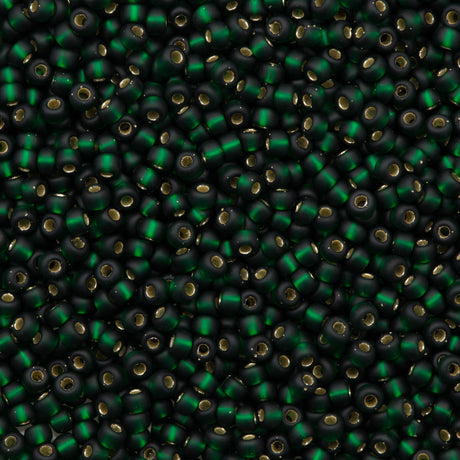 Miyuki Round Seed Bead 8/0 Matte Silver Lined Dark Emerald 22g Tube (27F)