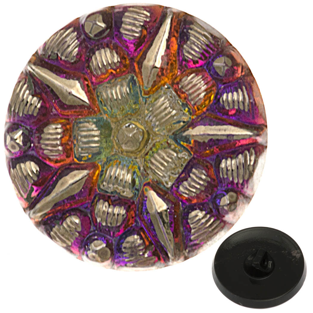 Czech 18mm Purple Volcano Star Glass Button