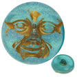 Czech 18mm Moon Face Aqua Gold Glass Button