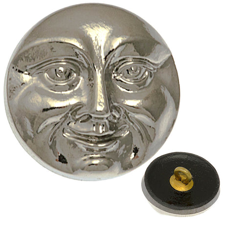 Czech 18mm Moon Face Silver Glass Button