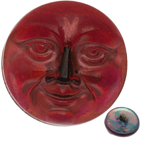 Czech 18mm Moon Face Fuchsia Glass Button