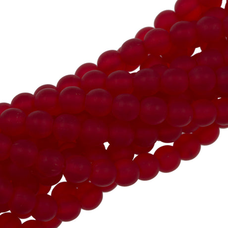 100 Czech 6mm Pressed Glass Round Beads Matte Siam Ruby (90080M)