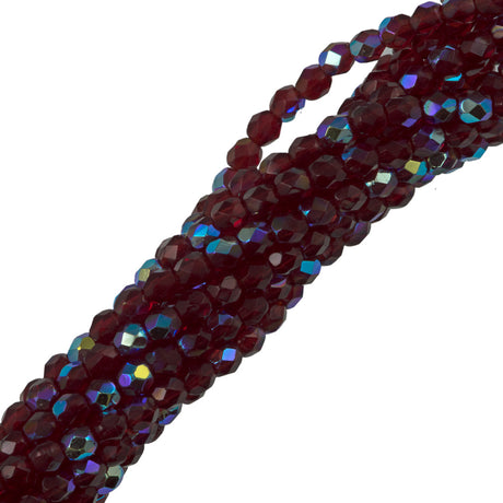 100 Czech Fire Polished 3mm Round Bead Ruby AB (90100X)