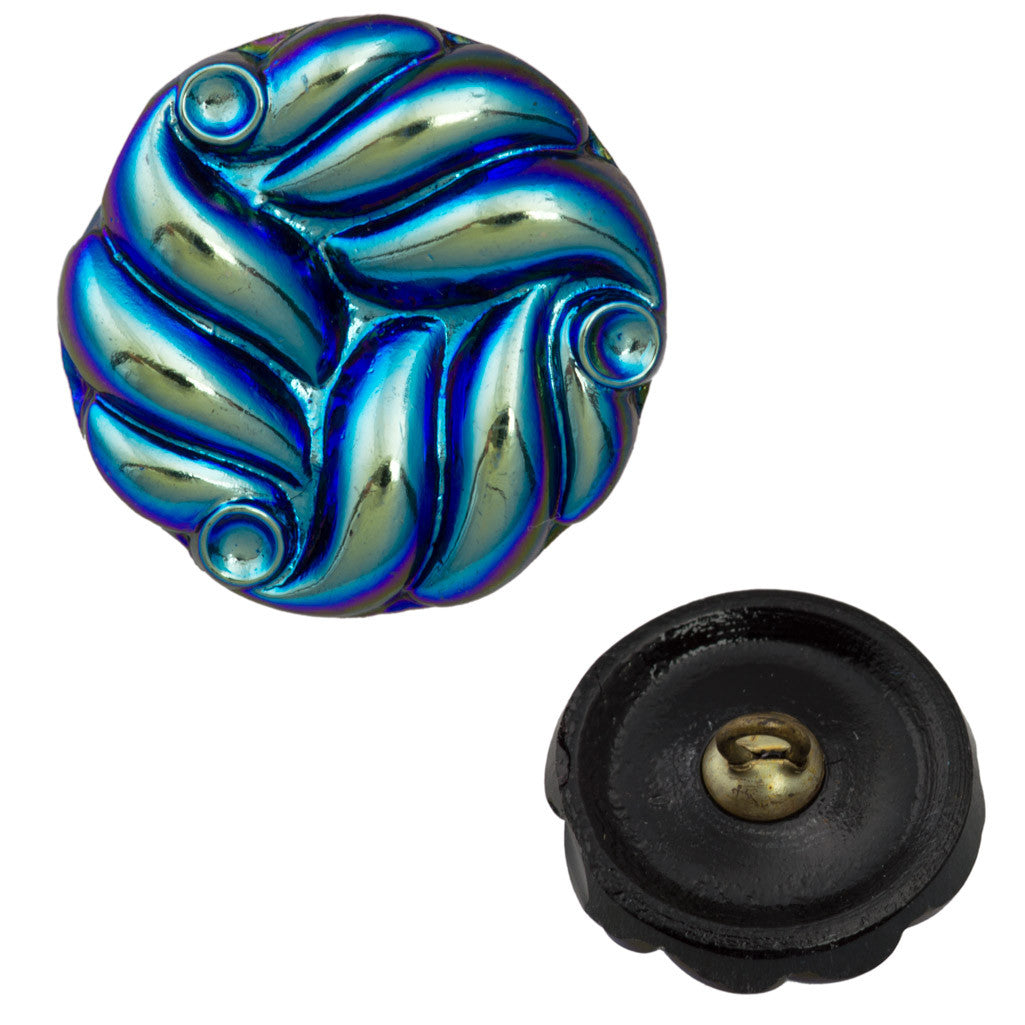 18mm Glass Button Jet AB Wave Design