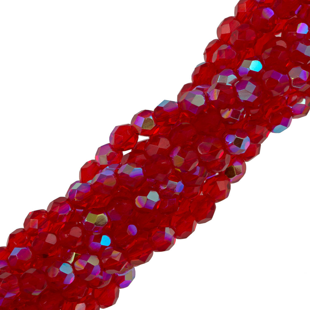 100 Czech Fire Polished 4mm Round Bead Siam Ruby AB (90080X)