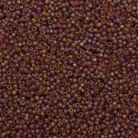 Miyuki Round Seed Bead 15/0 Matte Transparent Dark Amber AB 2-inch Tube (134FR)