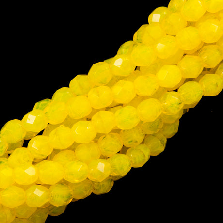 100 Czech Fire Polished 4mm Round Bead Milky Yellow (81210)