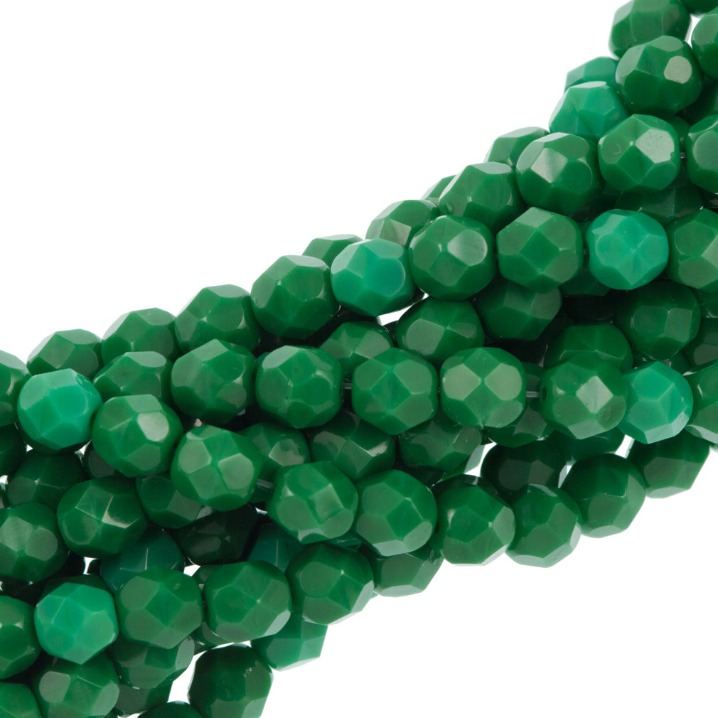 50 Czech Fire Polished 6mm Round Bead Opaque Light and Dark Green Mix (53230)