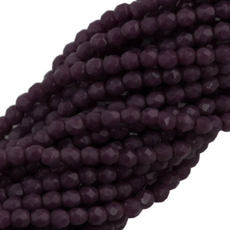 100 Czech Fire Polished 2mm Round Bead Opaque Purple (23030)