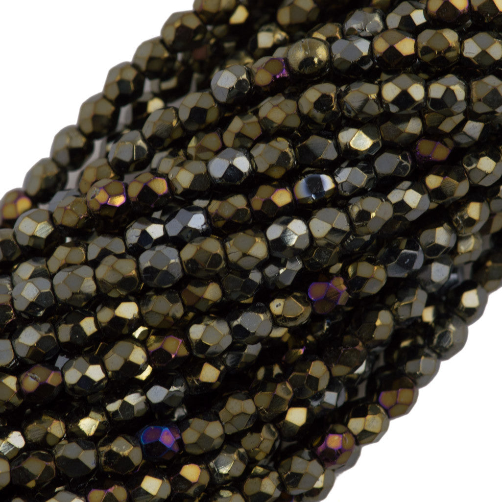 100 Czech Fire Polished 3mm Round Bead Brown Iris (21415)