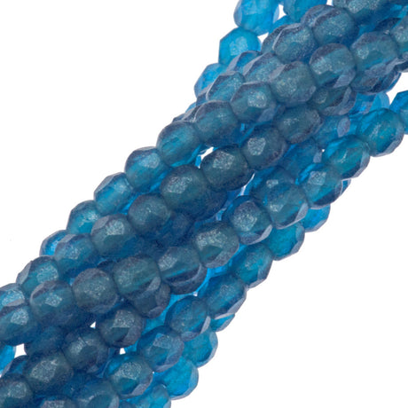 100 Czech Fire Polished 2mm Round Bead Flash Pearl Capri Blue (60080SC)