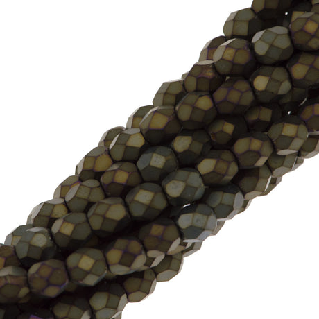 100 Czech Fire Polished 4mm Round Bead Matte Brown Iris (21115)