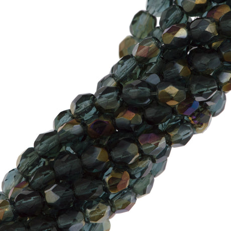 100 Czech Fire Polished 4mm Round Bead Montana Blue Twilight (30330W)