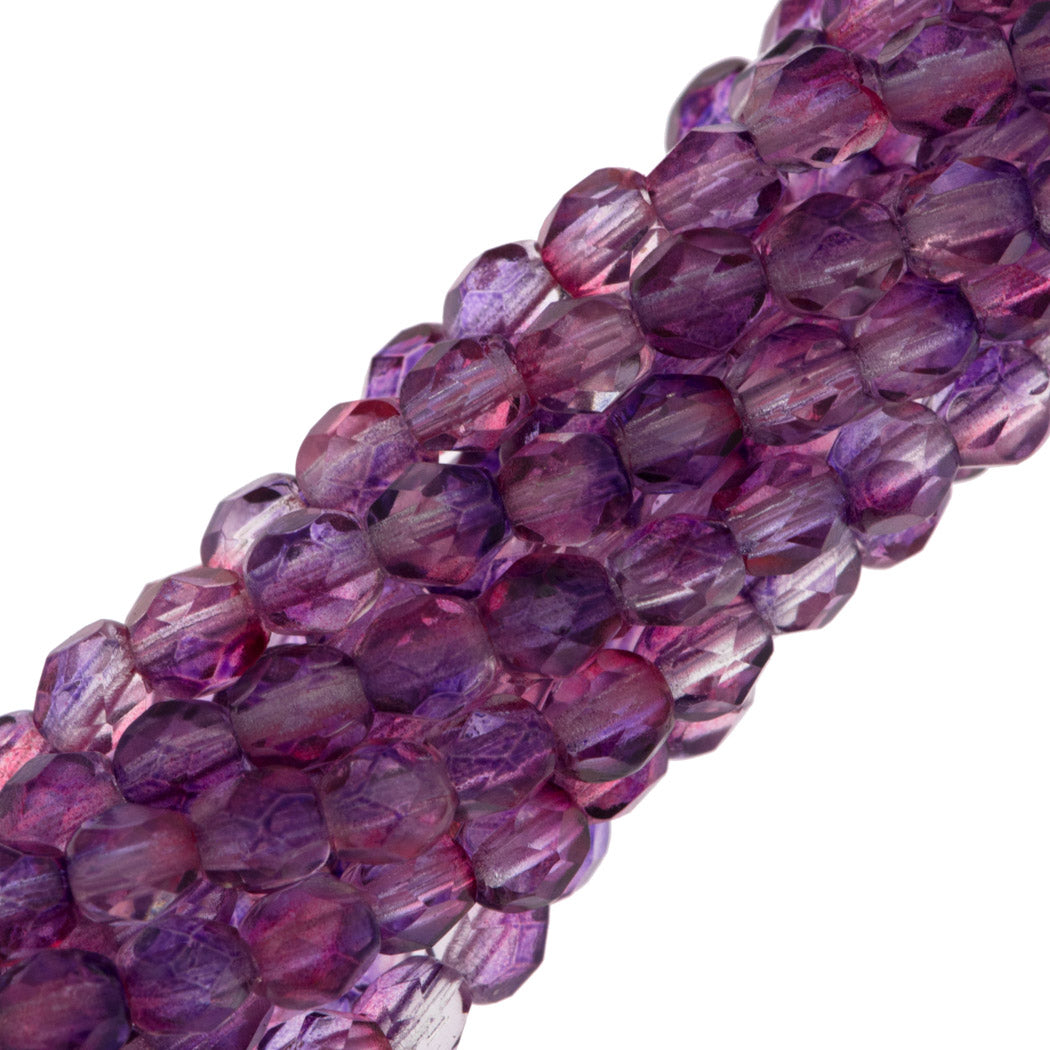 100 Czech Fire Polished 4mm Round Bead Dual Coated Tanzanite Fuchsia (48015)