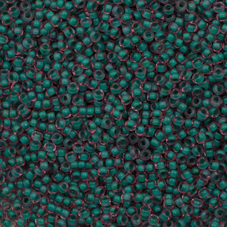 50g Czech Seed Bead 10/0 Pink Lined Terra Green (80958)