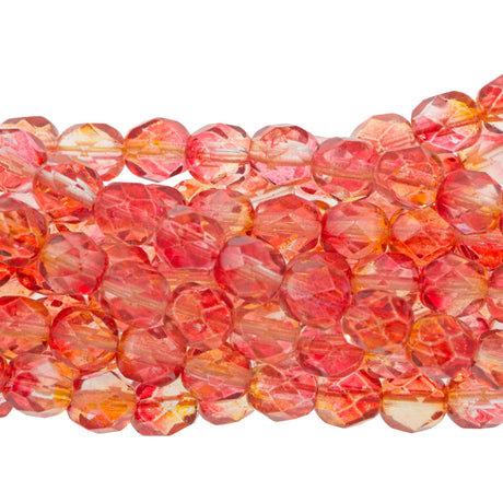 50 Czech Fire Polished 6mm Round Bead Fire Opal (64815)