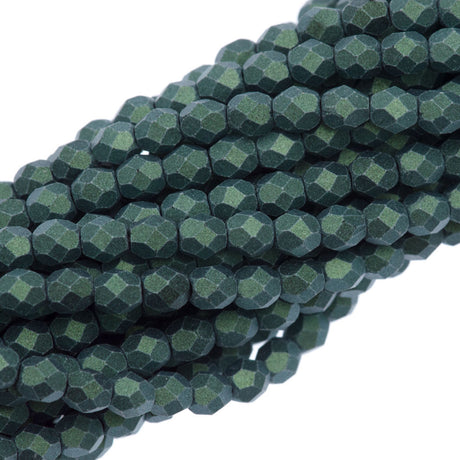 100 Czech Fire Polished 4mm Round Bead Metallic Suede Light Green (79051)