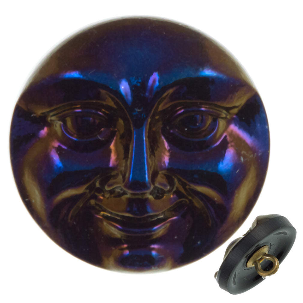 Czech 18mm Moon Face Cobalt Glass Button