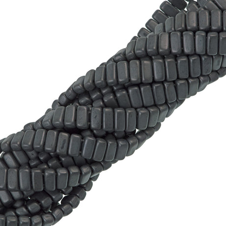 50 CzechMates 3x6mm Two Hole Brick Beads Matte Hematite (14400M)