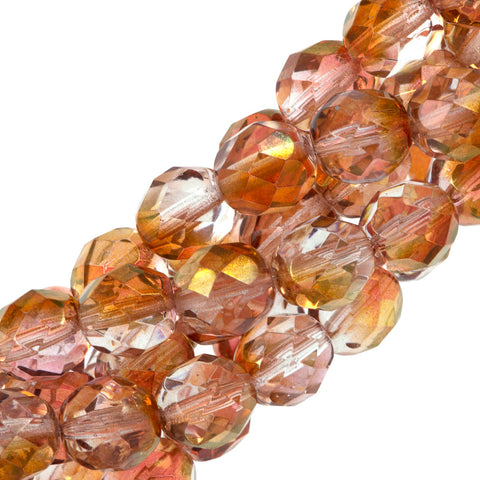 50 Czech Fire Polished 8mm Round Bead Crystal Pink 75014