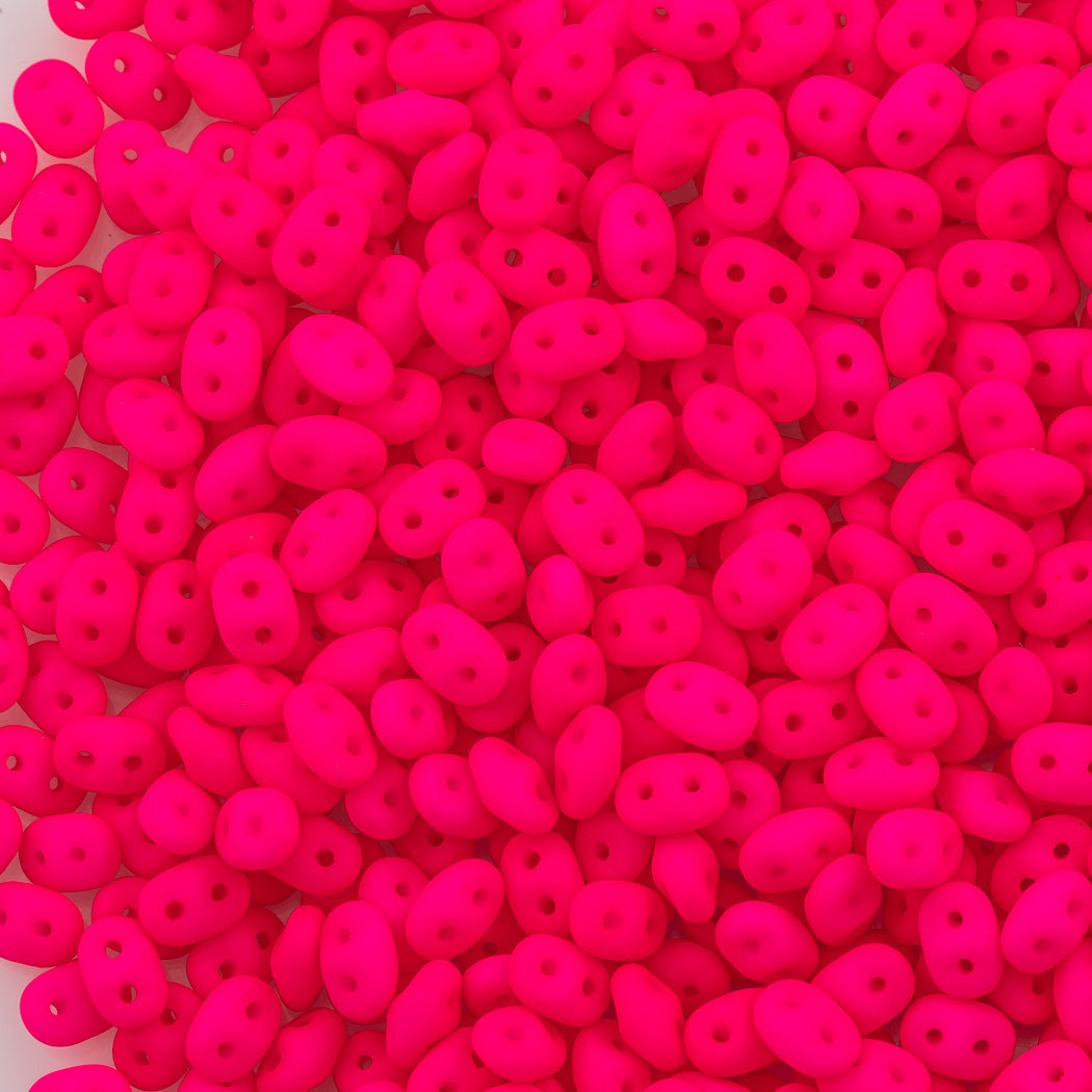 Super Duo 2x5mm Two Hole Beads Neon Pink (25123)