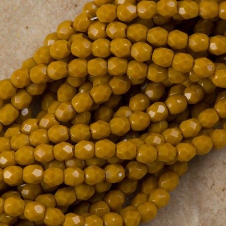 100 Czech Fire Polished 4mm Round Bead Goldenrod (13740)