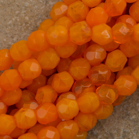 50 Czech Fire Polished 6mm Round Bead Opal Orange Multi (81260)