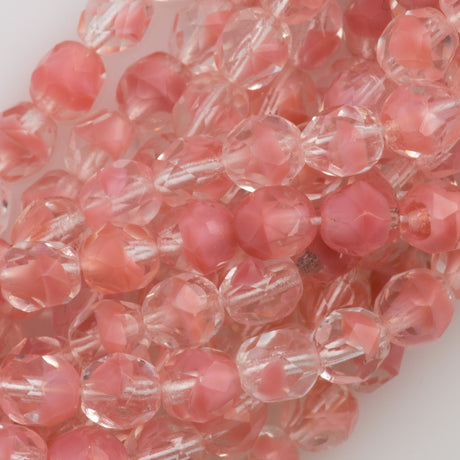 50 Czech Fire Polished 6mm Round Bead Crystal Rosaline (76028)