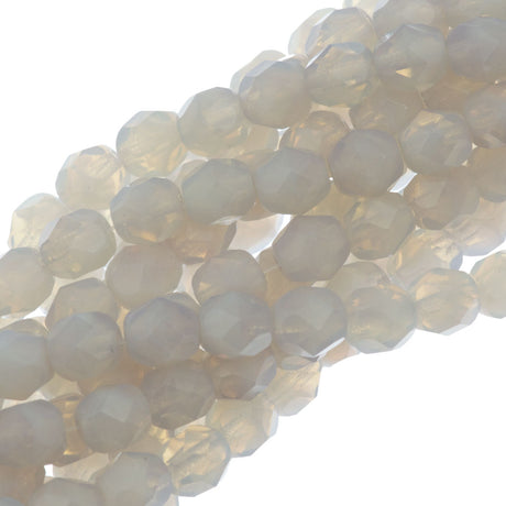 50 Czech Fire Polished 6mm Round Bead Milky Cloud (21000)