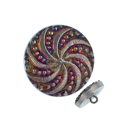 Czech 18mm Volcano Silver Finish Swirl Glass Button