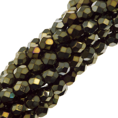 50 Czech Fire Polished 6mm Round Bead Brown Iris (21415)