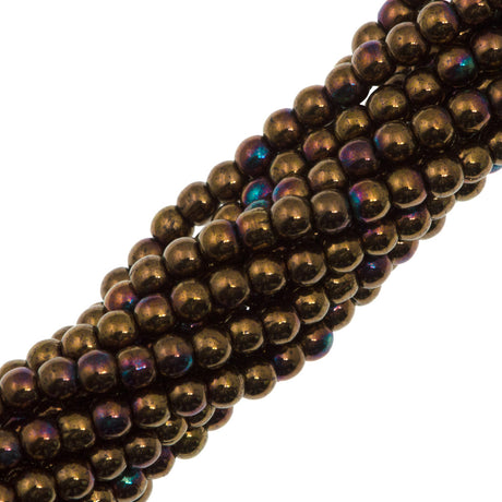 200 Czech 3mm Pressed Glass Round Beads Jet Bronze Vega (23980Y)