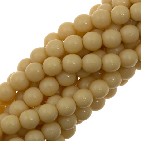 100 Czech 6mm Pressed Glass Round Opaque Light Beige Beads (13010)