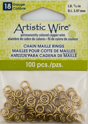 Artistic Wire Chain Maille Jump Rings 18 Ga. 11/64 in. Brass 100 Pc.