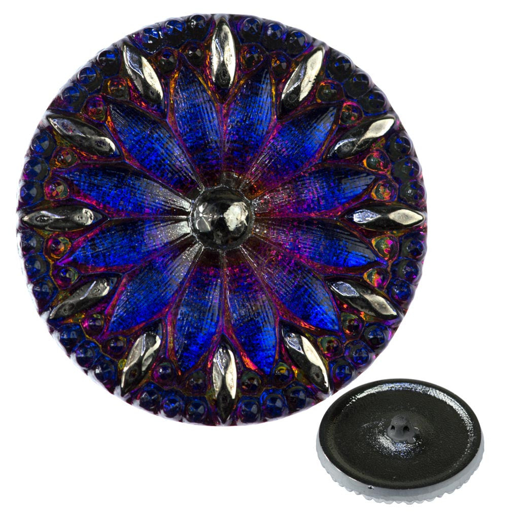 Czech 31mm Flower Glass Button Purple Pink