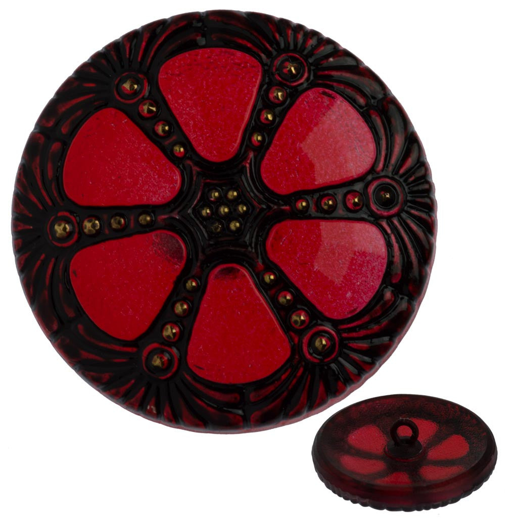 Czech 27mm Garnet Wheel Glass Button