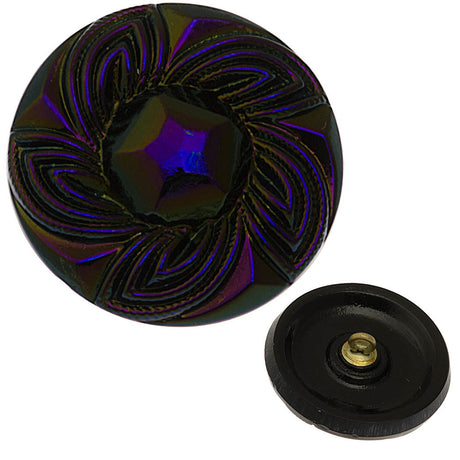 Czech 27mm Blue Star Purple Vitrail Glass Button