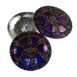 Czech 27mm Wheel Glass Button Blue Amethyst Vitrail