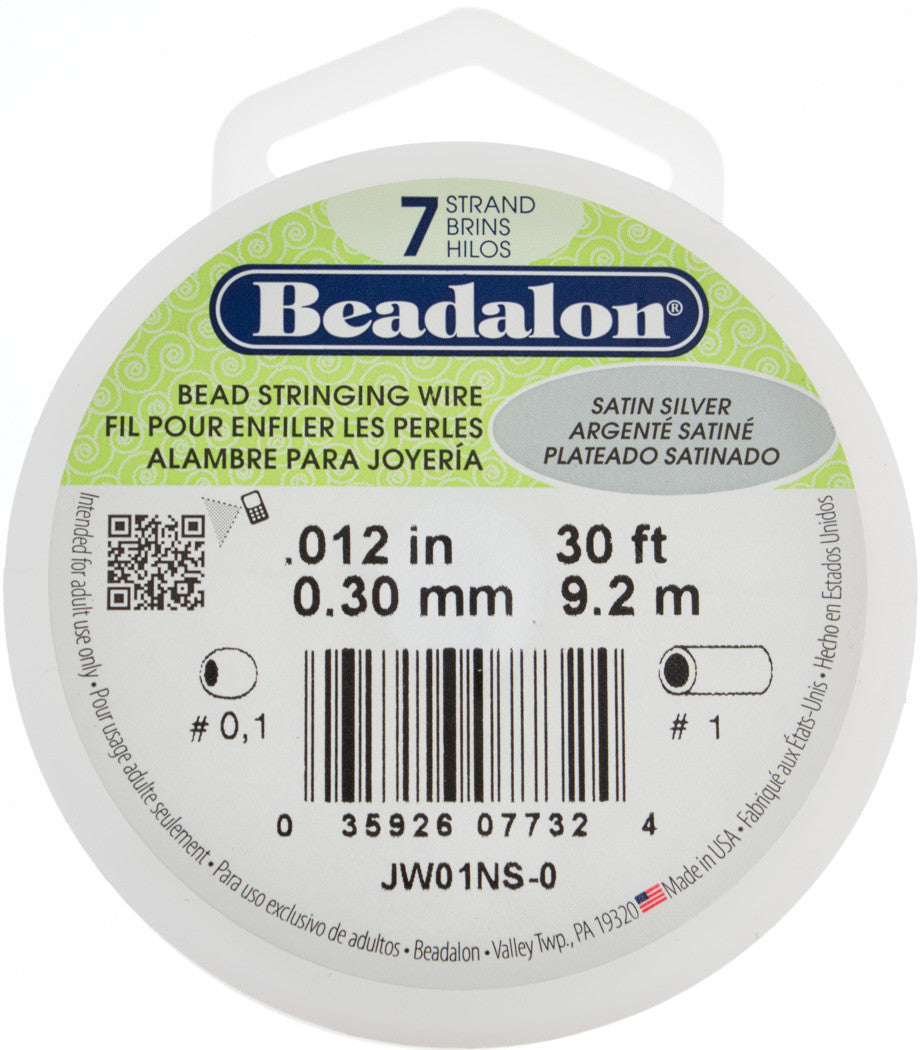 Beadalon 7 Strand Satin Silver .3mm Beading Wire 30ft