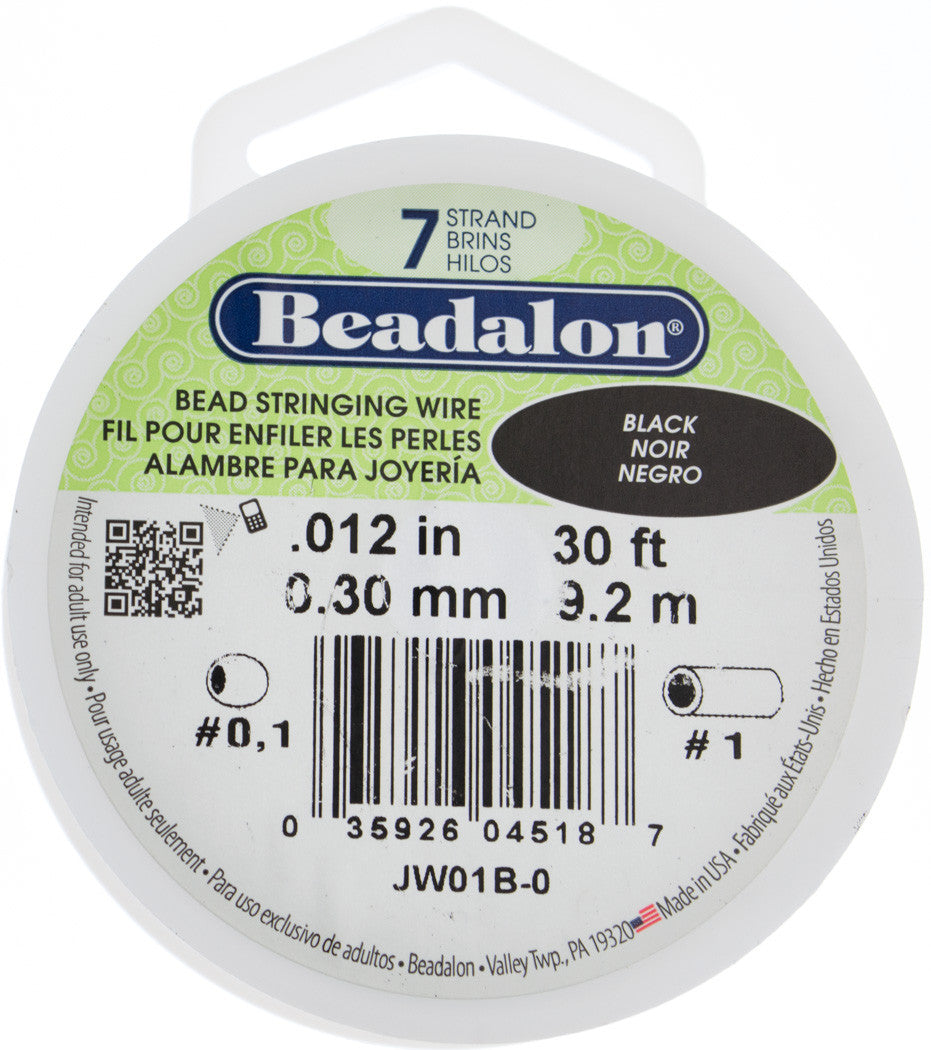 Beadalon 7 Strand Black .3mm Beading Wire 30ft