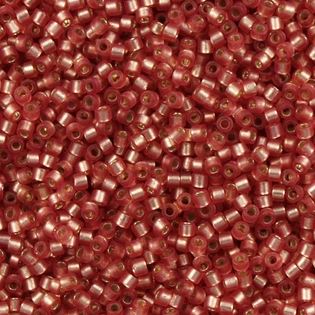 25g Miyuki Delica Seed Bead 11/0 Semi Matte Silver Lined Dyed Dark Rose DB685