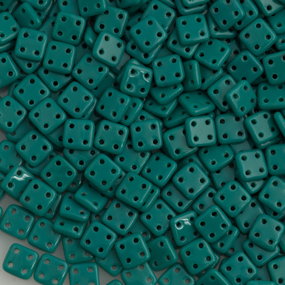 CzechMates 6mm Four Hole Quadratile Dark Turquoise Beads 15g (63150)