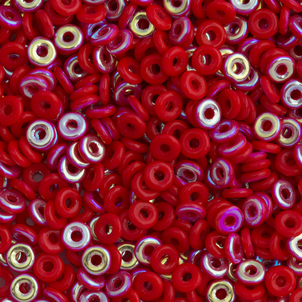 Czech O Beads Opaque Red AB 7.9g Tube (93200X) | Aura Crystals, LLC